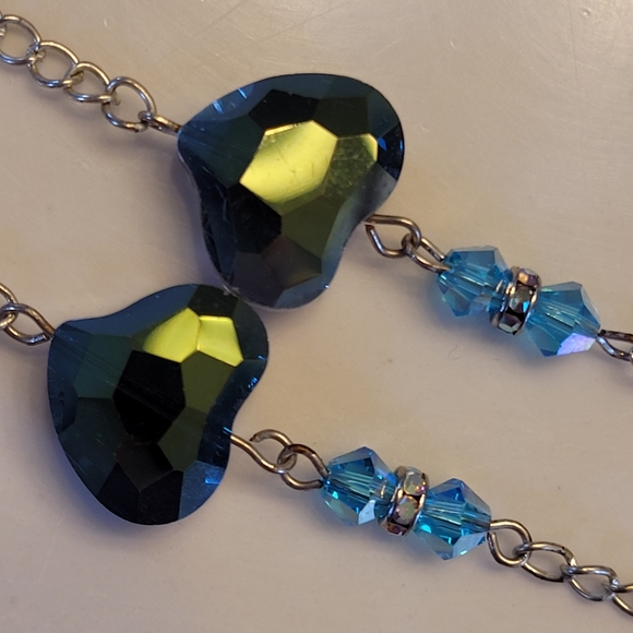 Abalone Look Heart Pendant Multi-colored Crystals Silver-tone Beads Necklace - Picture 10 of 15